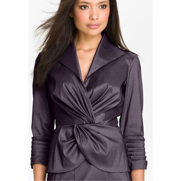 Tadashi Shoji Twist Front Tafetta Blouse Plum Size 8 - Picture 1 of 9